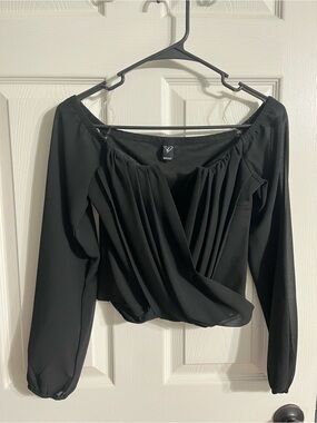 Windsor Black Off-Shoulder Wrap Long Sleeve Top